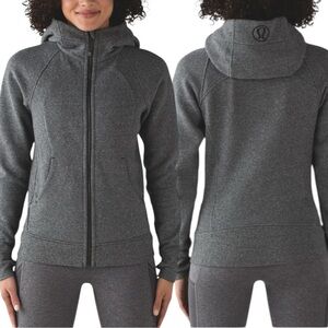 Lululemon Scuba Hoodie Light Cotton Fleece Size 2 Heathered Speckled Black Grey